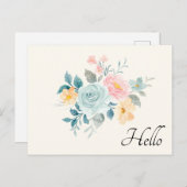 Stilvolle Pink & Blue Blume Bouquet Hello Postkarte (Vorne/Hinten)