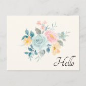 Stilvolle Pink & Blue Blume Bouquet Hello Postkarte (Vorderseite)