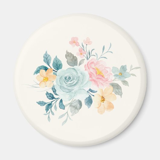 Stilvolle Pink & Blue Blume Bouquet Magnet (Vorne)
