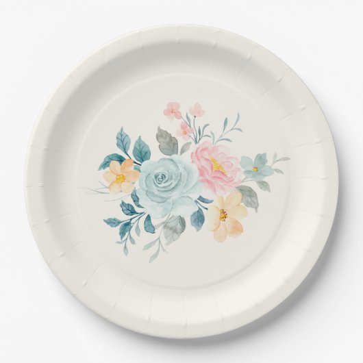 Stilvolle Pink & Blue Blume Bouquet Pappteller (Vorderseite)