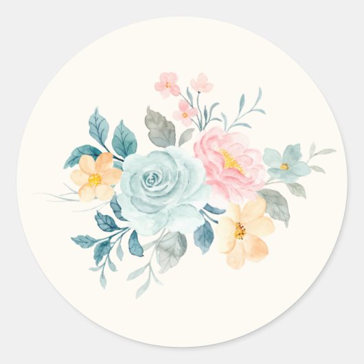 Stilvolle Pink & Blue Blume Bouquet Runder Aufkleber (Vorderseite)