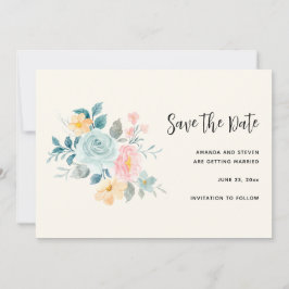 Stilvolle Pink & Blue Blume Bouquet Save The Date