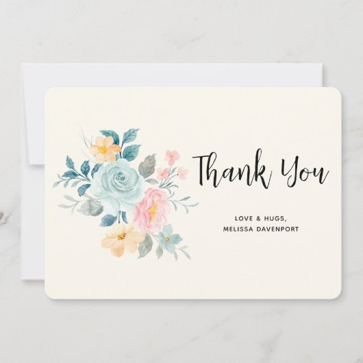 Stilvolle Pink & Blue Blume Bouquet - Vielen Dank Dankeskarte (Vorderseite)