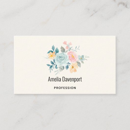Stilvolle Pink & Blue Blume Bouquet Visitenkarte (Vorderseite)