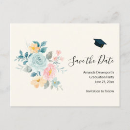 Stilvolle Pink & Blue Blumen - Grad Save the Date Einladungspostkarte