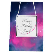 Stilvolle Pink & Blue Galaxy Stars Abstrakt Geburt Mittlere Geschenktüte (Rückseite)