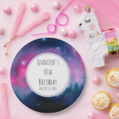 Stilvolle Pink & Blue Galaxy Stars Abstrakt Geburt Pappteller (Party)