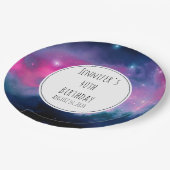Stilvolle Pink & Blue Galaxy Stars Abstrakt Geburt Pappteller (Schrägansicht)