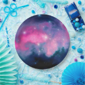 Stilvolle Pink & Blue Galaxy Stars Abstrakt Pappteller (Party)