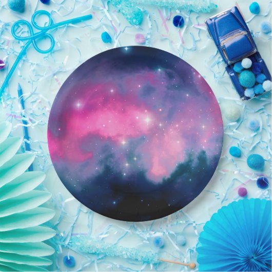 Stilvolle Pink & Blue Galaxy Stars Abstrakt Pappteller (Party)
