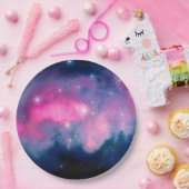 Stilvolle Pink & Blue Galaxy Stars Abstrakt Pappteller (Party)