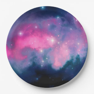 Stilvolle Pink & Blue Galaxy Stars Abstrakt Pappteller
