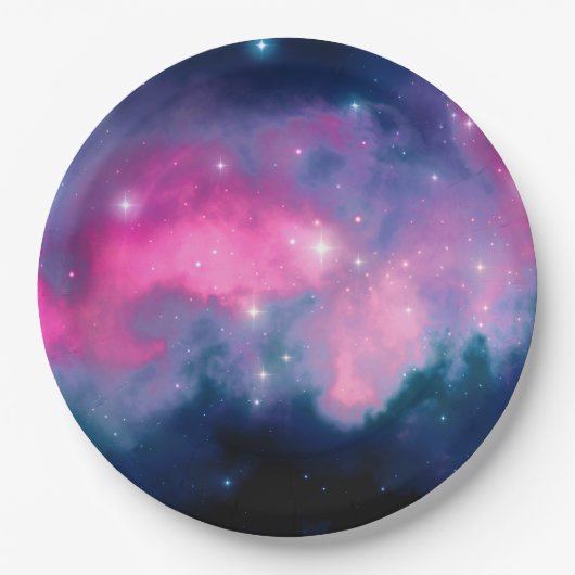 Stilvolle Pink & Blue Galaxy Stars Abstrakt Pappteller (Vorderseite)