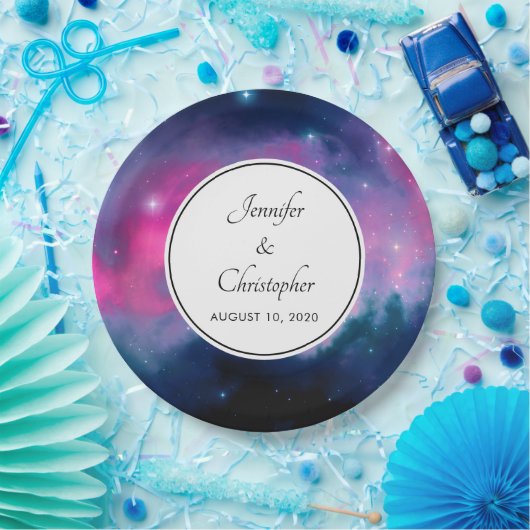 Stilvolle Pink & Blue Galaxy Stars Abstrakte Hochz Pappteller (Party)