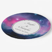 Stilvolle Pink & Blue Galaxy Stars Abstrakte Hochz Pappteller (Schrägansicht)