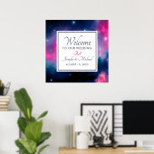 Stilvolle Pink & Blue Galaxy Stars Abstrakte Hochz Poster (Heimbüro)