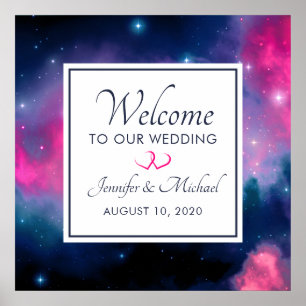 Stilvolle Pink & Blue Galaxy Stars Abstrakte Hochz Poster