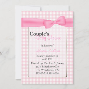 Stilvolle Pink Checkered Couple's Baby Dusche Einladung