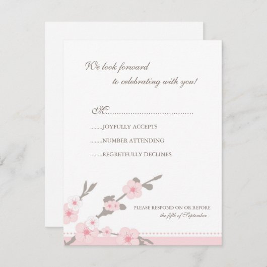 Stilvolle Pink Cherry Blossoms UAWG Response Card RSVP Karte (Vorne/Hinten)