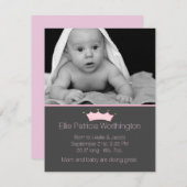 Stilvolle Pink Crown Baby Girl Birth Ankündigung (Vorne/Hinten)