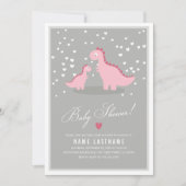 Stilvolle Pink Dino Girl Babydusche Einladung (Vorderseite)