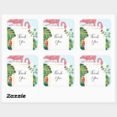 Stilvolle Pink Flamingo & Tropical Blätter Vielen  Quadratischer Aufkleber (Blatt)