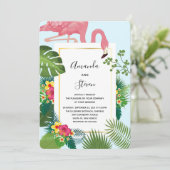 Stilvolle Pink Flamingo und tropische Blätter Hoch Einladung (Stehend Vorderseite)