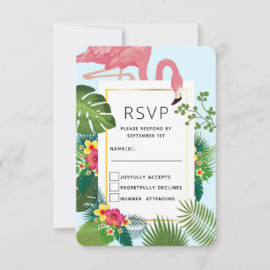 Stilvolle Pink Flamingo und tropische Blätter Hoch RSVP Karte