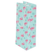 Stilvolle Pink Flamingo Weihnachtsschnee Flake Geschenktüte Für Weinflaschen (Rückseite Schrägansicht)