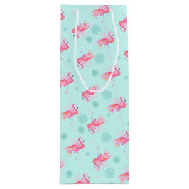 Stilvolle Pink Flamingo Weihnachtsschnee Flake Geschenktüte Für Weinflaschen