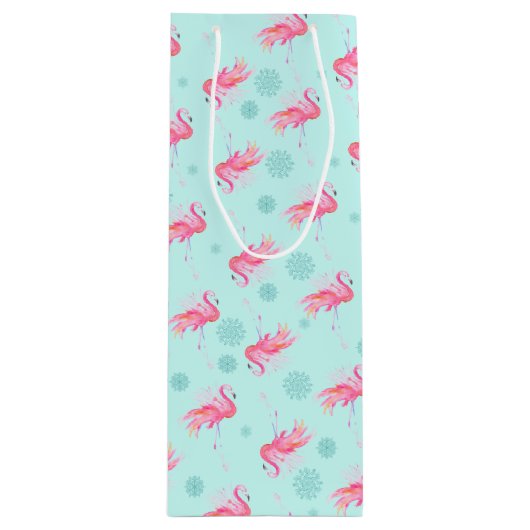 Stilvolle Pink Flamingo Weihnachtsschnee Flake Geschenktüte Für Weinflaschen (Vorderseite)