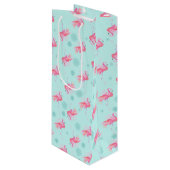 Stilvolle Pink Flamingo Weihnachtsschnee Flake Geschenktüte Für Weinflaschen (Vorderseite Schrägansicht)