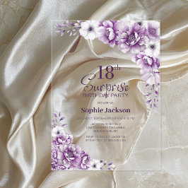 Stilvolle Pink Floral Überraschung 18. Geburtstags Acryleinladungen
