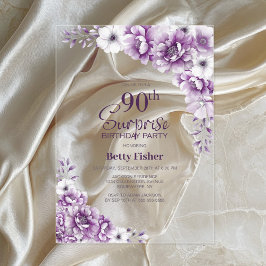 Stilvolle Pink Floral Überraschung 90. Geburtstags Acryleinladungen