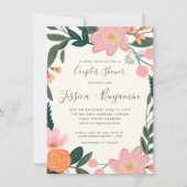 Stilvolle Pink Garden Floral Couples Dusche Einladung (Vorderseite)