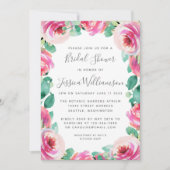 Stilvolle Pink Garden Rose Blumenkohl Brautparty Einladung (Vorderseite)