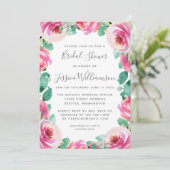 Stilvolle Pink Garden Rose Blumenkohl Brautparty Einladung (Stehend Vorderseite)