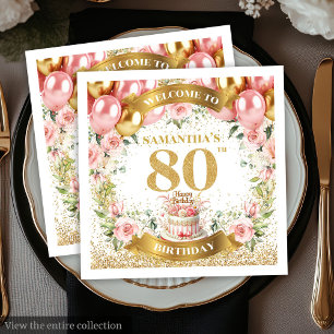 Stilvolle Pink Gold 80. Geburtstagsparty Napkin Se Serviette