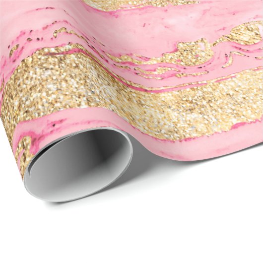 Stilvolle Pink Gold Abstrakt Marble Liquid Paint Geschenkpapier (Rolleneckpunkt)