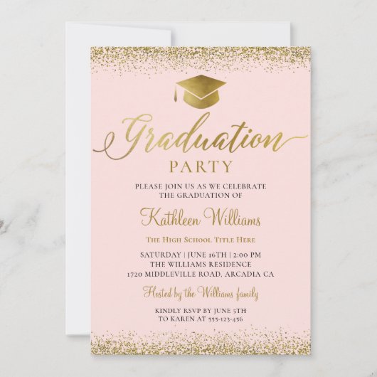 Stilvolle Pink Gold Glitzer Foto Graduation Party Einladung (Vorderseite)