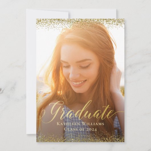 Stilvolle Pink Gold Glitzer Foto Graduation Party Einladung (Rückseite)