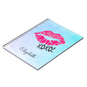 Stilvolle Pink Kissy Lips mit Xoxo! Blaue Farbe Notizblock (Linke Seite)