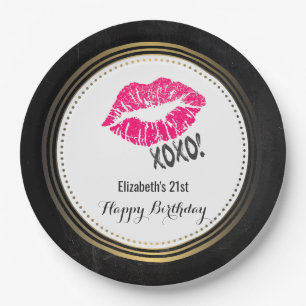 Stilvolle Pink Kissy Lips mit Xoxo! Happy Birthday Pappteller