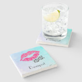 Stilvolle Pink Kissy Lips mit Xoxo! Personalisiert Steinuntersetzer (Seitenansicht)