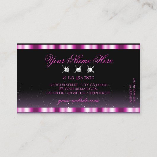 Stilvolle Pink Lila Black Sparkle Jewels Luxuriöse Visitenkarte (Rückseite)