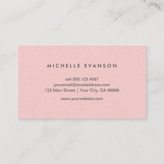 Stilvolle Pink Linen Minimalistisch Beruflich Visitenkarte (Rückseite)