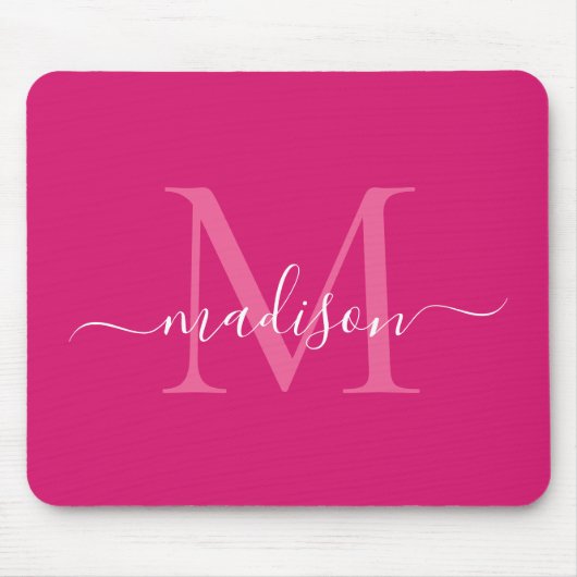 Stilvolle Pink Magenta White Monogram Script Moder Mousepad (Vorne)