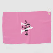 Stilvolle Pink Monogram Script Golf Handtuch (Horizontal)