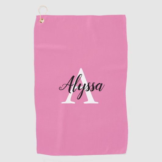 Stilvolle Pink Monogram Script Golf Handtuch (Vorderseite)
