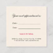 Stilvolle Pink Nails Artist Appointment Card Quadratische Visitenkarte (Rückseite)
